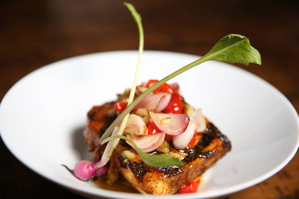 The anticucho miso is served with chilean seabass, pepsin de choclo, and pickled salsa, at the Palazzo hotel-casino in Las Vegas, Wednesday, Aug. 1, 2018. Erik Verduzco Las Vegas Review-Journal @E ...