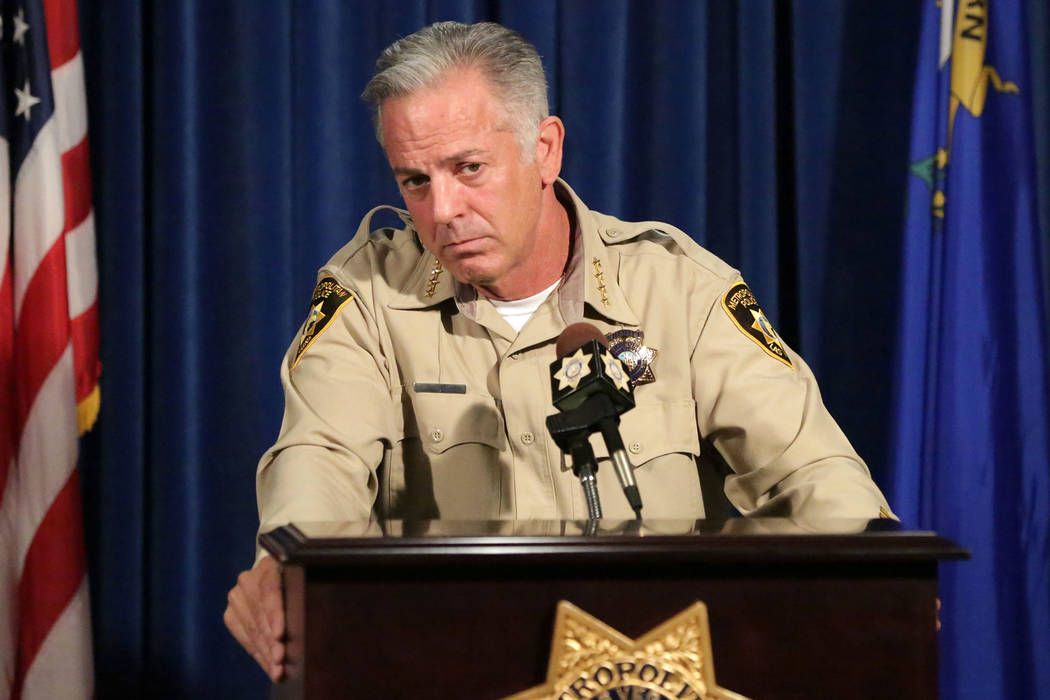 Sheriff Joe Lombardo takes questions during a press conference to announce the release of the final Criminal Investigative Report in the 1 October Mass Casualty Shooting at Las Vegas Metropolitan ...