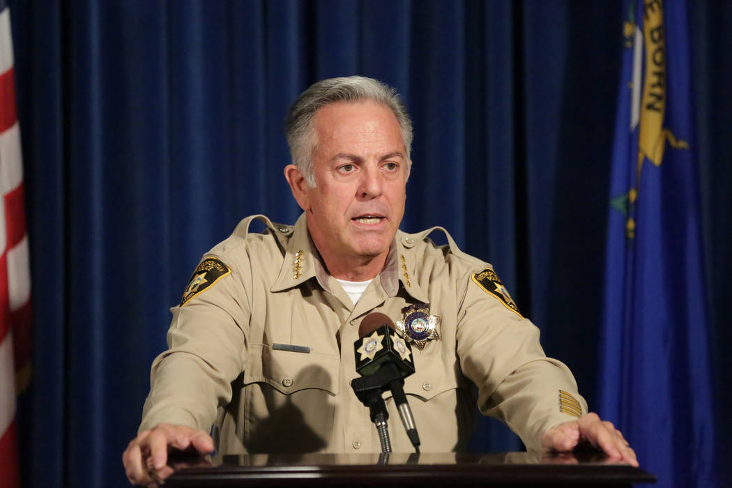 Sheriff Joe Lombardo answers questions during a news conference to announce the release of the final report on the Oct. 1 shooting at Las Vegas Metropolitan Police Department headquarters on Frida ...
