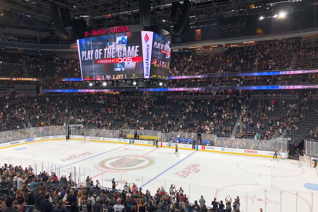 The AGS Play of the Game, showing the most significant play of every Vegas Golden Knights game, will be shown on T-Mobile Arena's massive center ice video screen as part of its new marketing agree ...