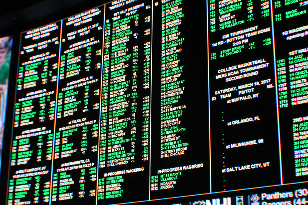Gabriella Benavidez/Las Vegas Review-Journal The gambling board at the Westgate in Las Vegas during the NCAA March Madness tournament on March 16, 2017.