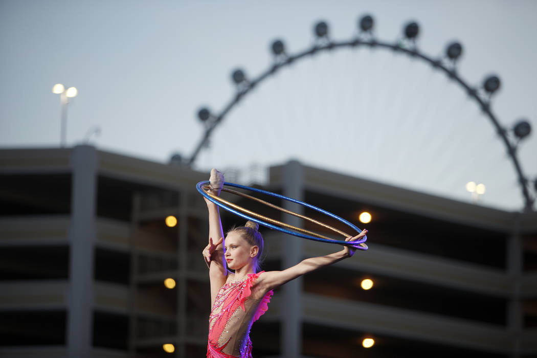 A member of the Nevada Rhythmic Academy performs at the ground breaking ceremony event for the Madison Square Garden Sphere, a new venue expected to open in 2021 in Las Vegas, Thursday, Sept. 27, ...
