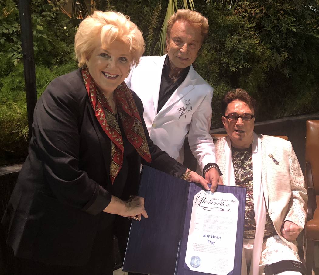 Las Vegas Mayor Carolyn Goodman is shown with Siegfried & Roy at Roy's birthday party at Siegfr ...