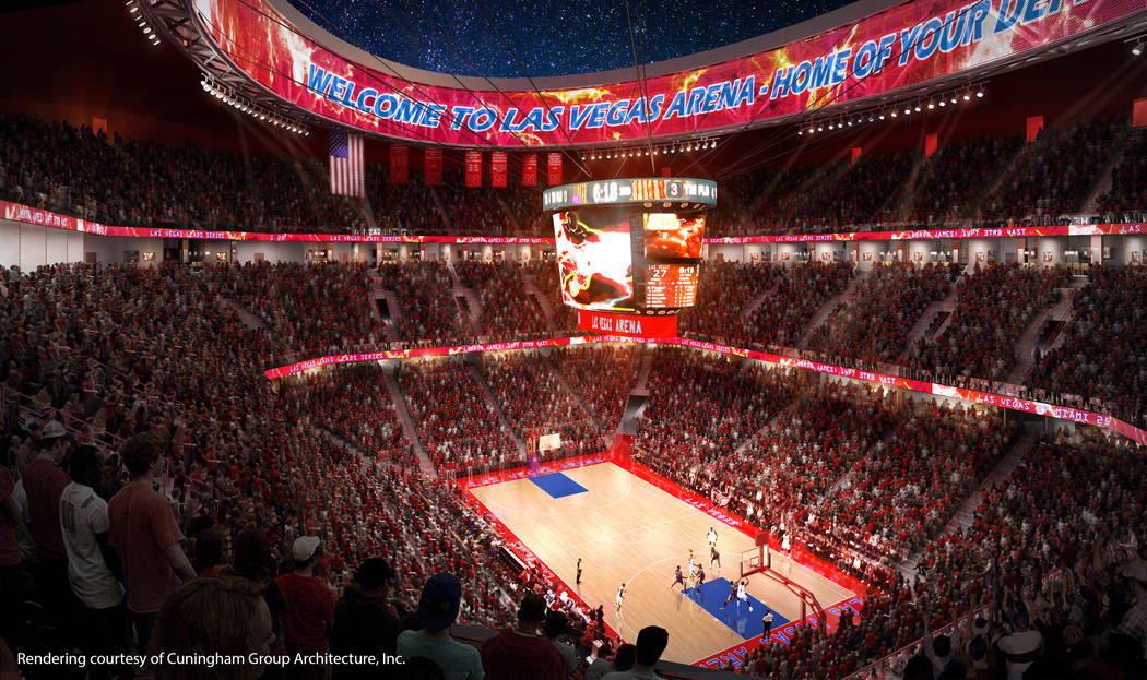 This rendering, released in December 2013, depicts the arena that ex-NBA player Jackie Robinson set out to build on the Las Vegas Strip. The project has not been built. (Cunningham Group Architecture)