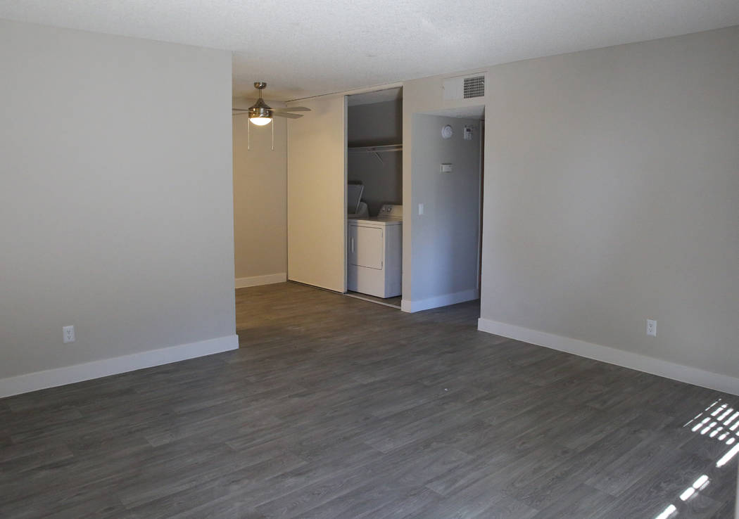 A newly renovated living room inside a one bedroom apartment at Cornerstone Crossing apartments on 6666 W. Washington Ave., photographed on Friday, Oct. 19, 2018, in Las Vegas. Bizuayehu Tesfaye/L ...