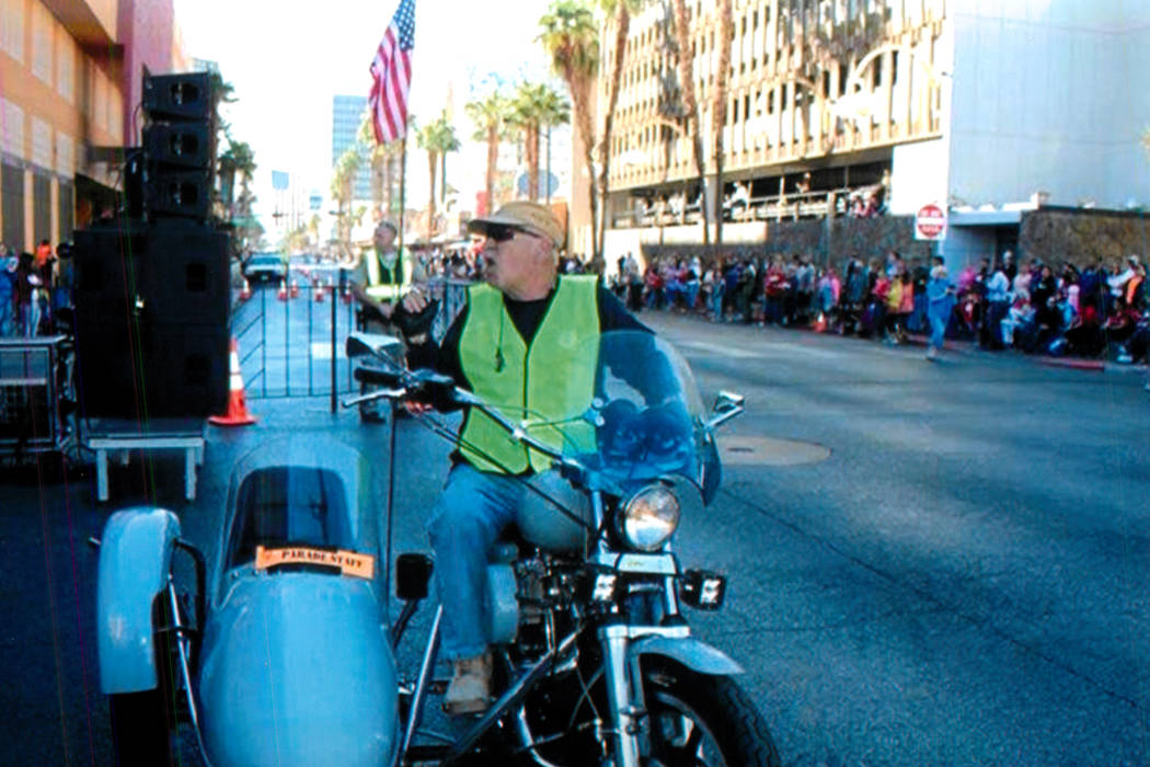 Billy Stojack riding his Harley Davidson during the Veterans Day Parade in 2016.