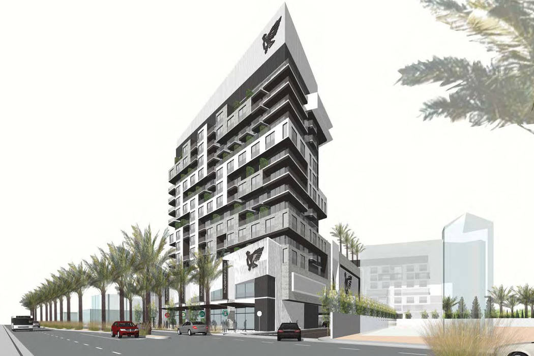 A rendering shows the 15-story apartment building, called Thunderbird Lofts, that investor Ilan Gorodezki plans to build on Las Vegas Boulevard between Sahara and Charleston. (Courtesy Ilan Gorod ...