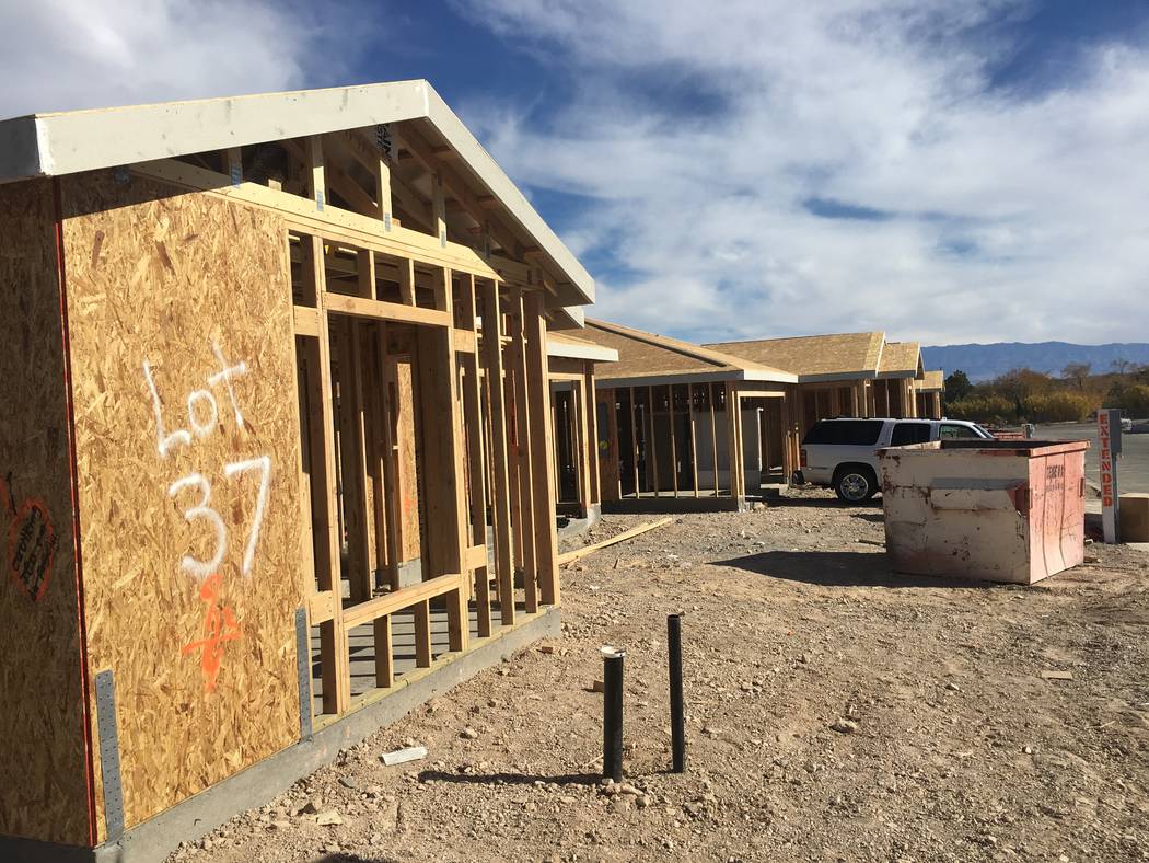 Homes under construction are seen Tuesday, Nov. 20, 2018, in Touchstone Living's project in Indian Springs. (Eli Segall/Las Vegas Review-Journal)