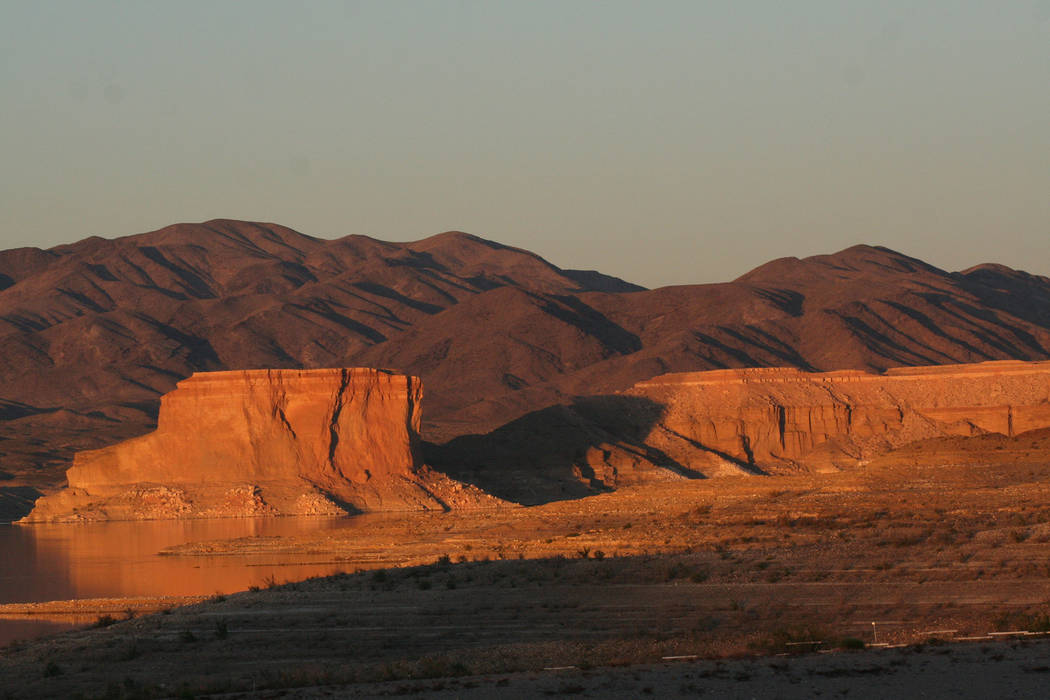 The Temple Bar formation on Lake Mead National Recreation Area, seen at sunset from the Temple Bar Marina area. (Deborah Wall/Las Vegas Review-Journal)