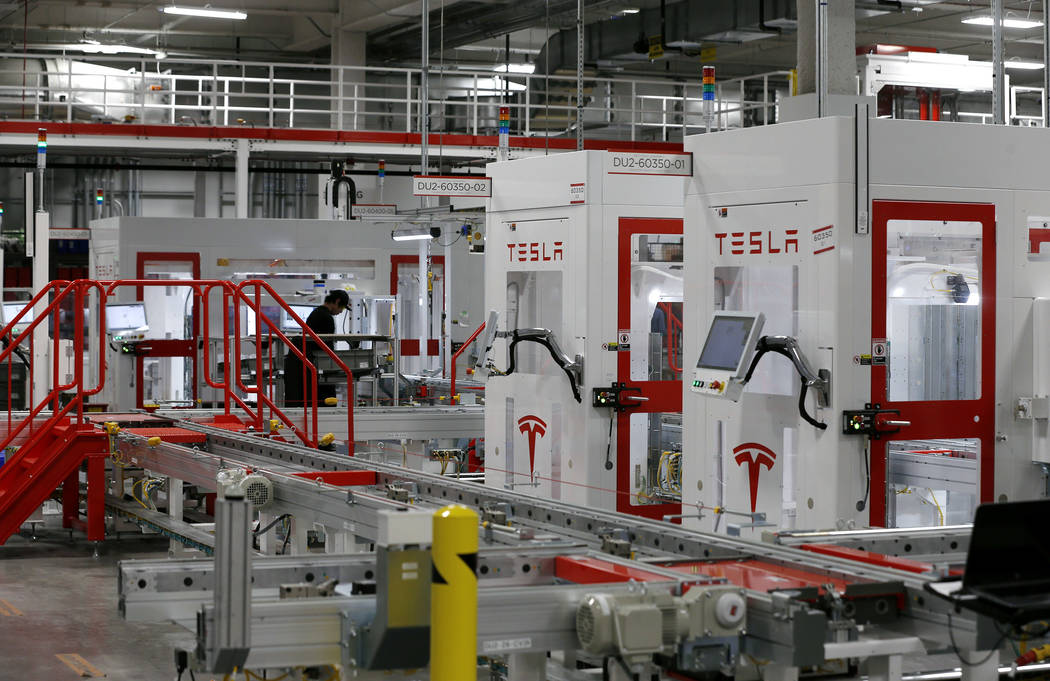 The Tesla Gigafactory, east of Reno, Nev., seen on Tuesday, Dec. 4, 2018, currently sits on a 1.9 million square foot footprint and boosts 5.5 million square feet of total space. Cathleen Allison ...