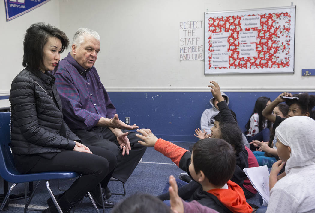 Kathy Sisolak, left, and governor-elect Steve Sisolak answer questions during a visit to the Boys & Girls Clubs of Southern Nevada on Thursday, Jan. 3, 2019, in Las Vegas. Benjamin Hager Las V ...