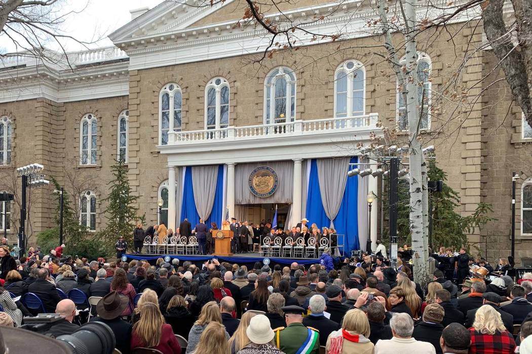 Ceremonies begin for the swearing in of Steve Sisolak as Nevada’s 30th governor along with other statewide constitutional officers and Supreme Court justices o ...