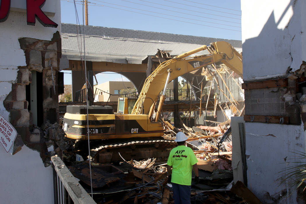 Campus Village shopping center, on Maryland Parkway across from UNLV, is demolished to make way for new development on Friday, Jan. 18, 2019. (Michael Quine/Las Vegas Review-Journal) @Vegas88s