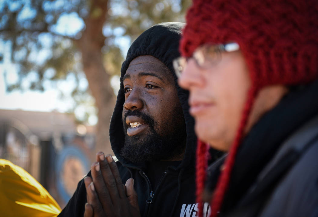 Deshan Banks, left, talks about his experience at the courtyard while standing next to Donnivan ...