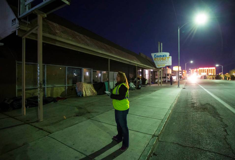 Jeree Saucedo, assistant director of social services at Salvation Army, looks for homeless peop ...