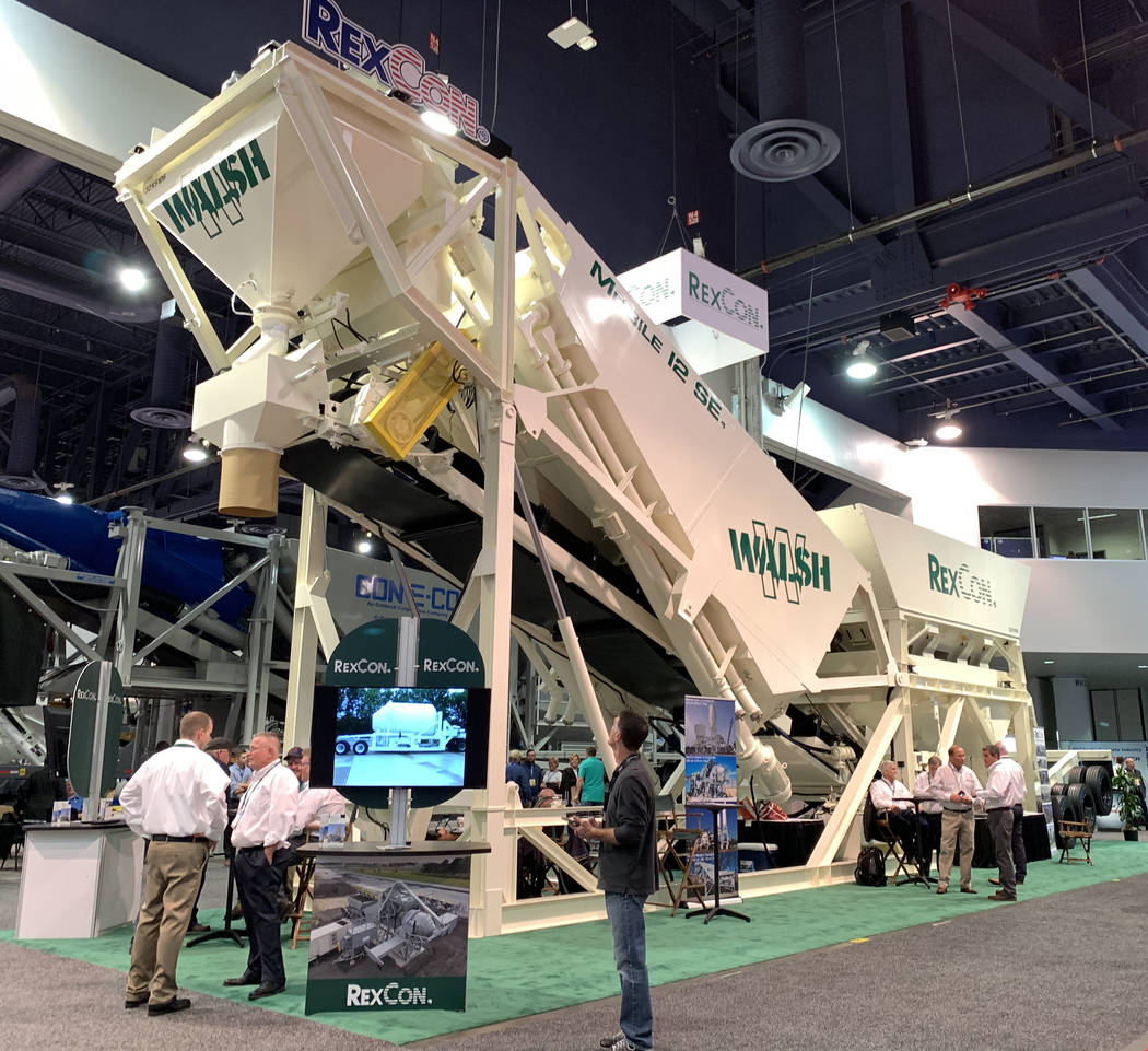 The Mobile 12 SE self-erecting portable concrete batch plant at the RexCon booth during the World of Concrete Show at the Las Vegas Convention Center Wednesday, Jan. 23, 2019. (K.M. Cannon/Las Veg ...