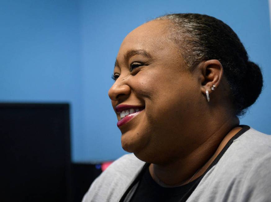 Jocelyn Bluitt-Fisher talks about the transition from the previous operator CHIPs at the city of Las Vegas' homeless courtyard in Las Vegas, Thursday, Jan. 24, 2019. Caroline Brehman/Las Vegas Rev ...