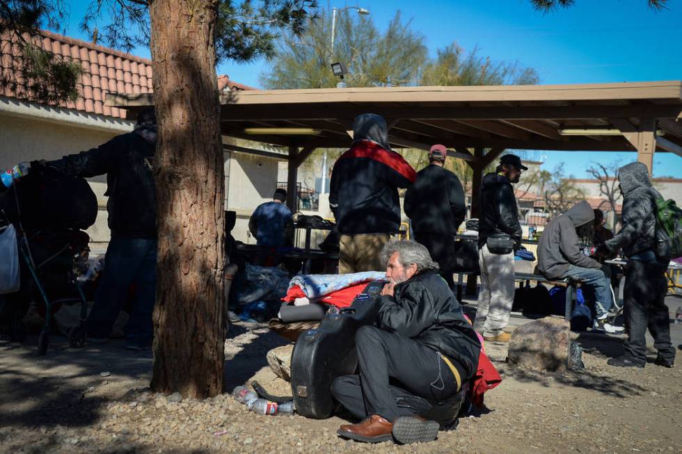 Clients relax at the city of Las Vegas' homeless courtyard in Las Vegas, Thursday, Jan. 24, 2019. Caroline Brehman/Las Vegas Review-Journal