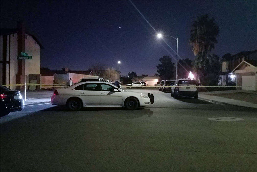 Las Vegas police investigate in the 4700 block of Montebello Avenue on Sunday, Jan. 27, 2019. (Mike Shoro/Las Vegas Review-Journal)