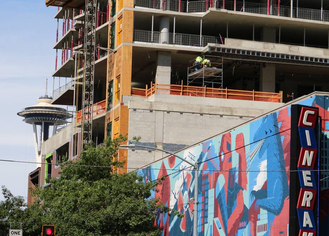 The Arrivé high-rise project under construction in Seattle's Belltown neighborhood is seen Tuesday, Sept. 12, 2017. (Eli Segall/Las Vegas Review-Journal)