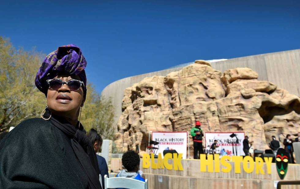 Jackie Bell of Las Vegas looks on during the Black History Month Festival at the Springs Preser ...