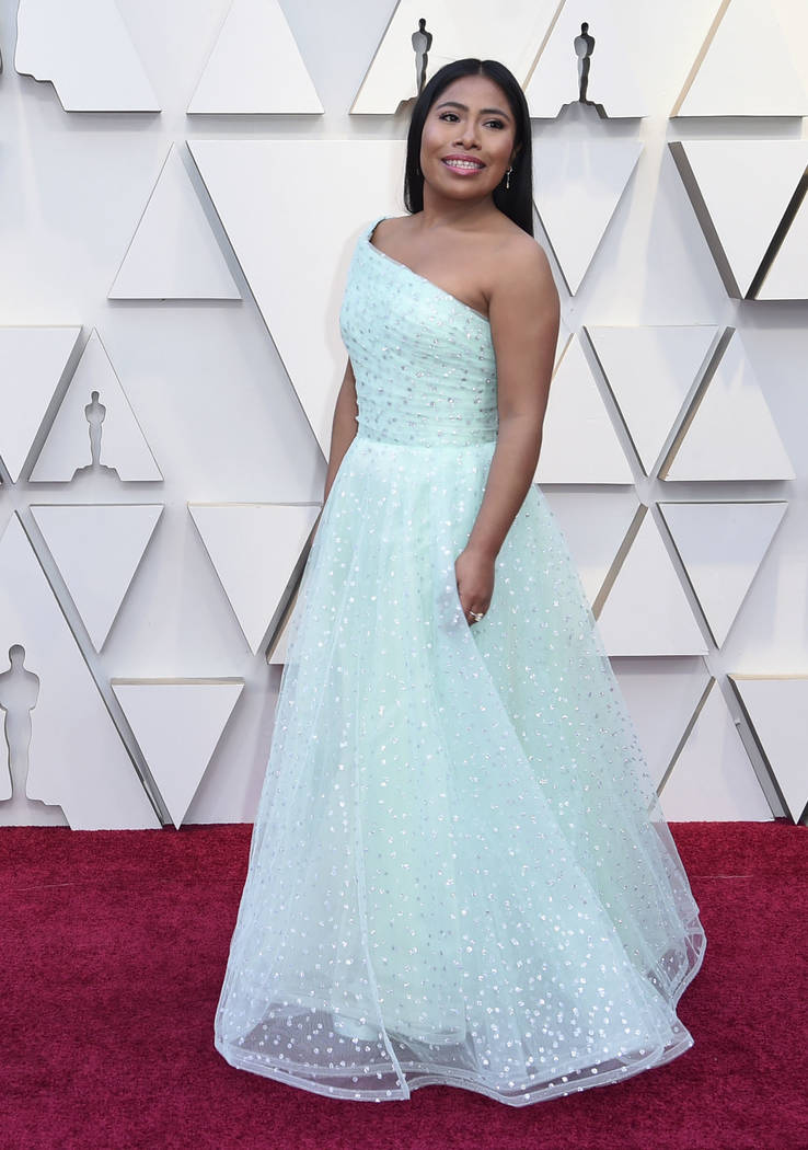 Yalitza Aparicio arrives at the Oscars on Sunday, Feb. 24, 2019, at the Dolby Theatre in Los Angeles. (Photo by Richard Shotwell/Invision/AP)