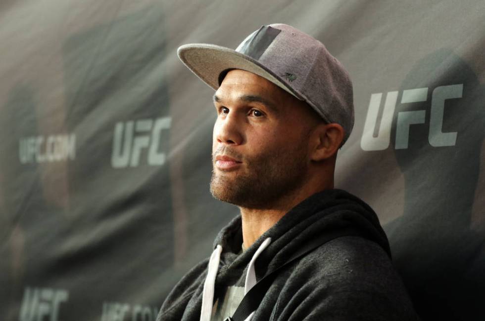 UFC welterweight Robbie Lawler listens to a question at UFC 235 media day at the T-Mobile Arena in Las Vegas, Wednesday, Feb. 27, 2019. (Heidi Fang /Las Vegas Review-Journal) @HeidiFang