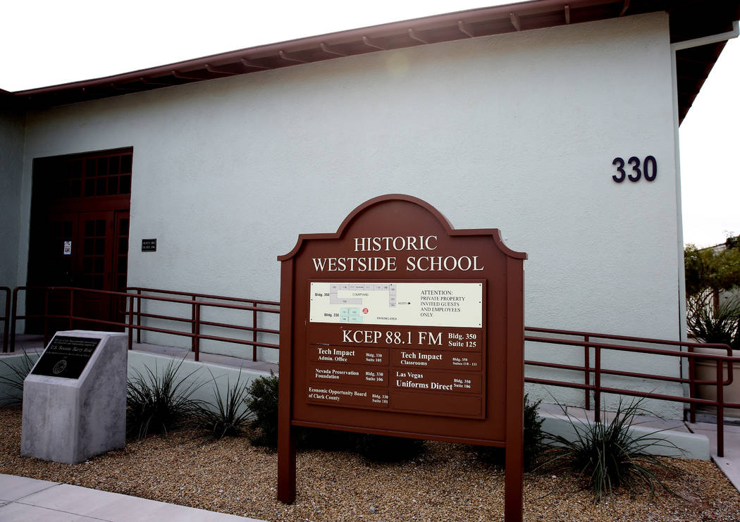 Historic Westside school at the corner of D Street and Washington Avenue is seen on Monday, Feb. 25, 2019, in Las Vegas. The first school in West Las Vegas opened with two rooms and two teachers f ...