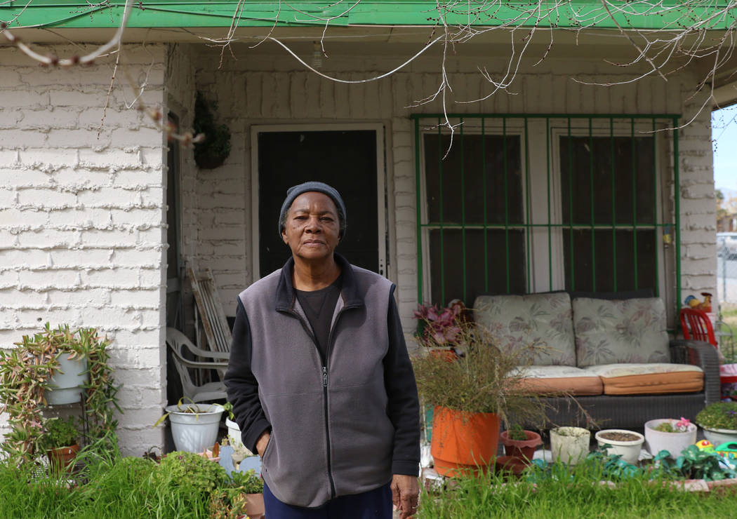 Longtime resident of Historic Westside Ora Bland, 85, poses for a photo in front of her house where she lived for 60 years at the corner of F Street and Williams Avenue on Monday, Feb. 25, 2019, i ...