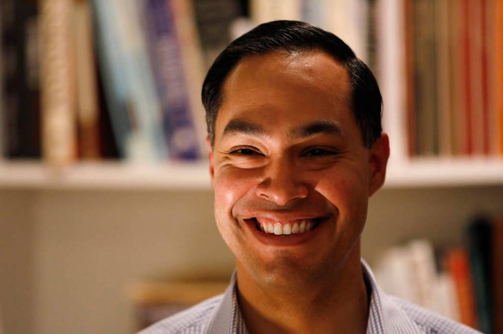 Former Housing and Urban Development Secretary Julian Castro speaks during a house party at the Ed and Jane Cranston home, Monday, Jan. 7, 2019, in North Liberty, Iowa. (AP Photo/Charlie Neibergall)