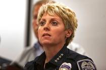 North Las Vegas Police Department Chief Pamela Ojeda speaks during a news conference at the North Las Vegas Detective Bureau, Feb. 11, 2019. (Rachel Aston/Las Vegas Review-Journal) @rookie__rae