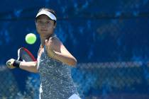 UNLV senior Aiwen Zhu, shown last season, won in singles and was part of a doubles victory Thursday in the Rebels' 4-2 loss to No. 35-ranked Columbia. (Tim Nwachukwu/NCAA)