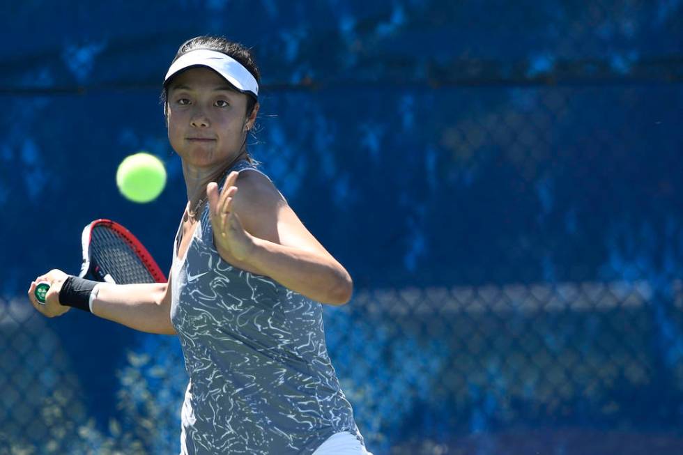 UNLV senior Aiwen Zhu, shown last season, won in singles and was part of a doubles victory Thursday in the Rebels' 4-2 loss to No. 35-ranked Columbia. (Tim Nwachukwu/NCAA)