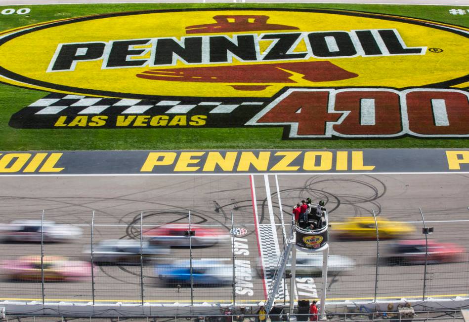 Racers compete in the Monster Energy NASCAR Cup Series Pennzoil 400 on Sunday, March 3, 2019, at Las Vegas Motor Speedway, in Las Vegas. (Benjamin Hager Review-Journal) @BenjaminHphoto