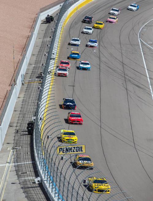 Racers compete in the Monster Energy NASCAR Cup Series Pennzoil 400 on Sunday, March 3, 2019, at Las Vegas Motor Speedway, in Las Vegas. (Benjamin Hager Review-Journal) @BenjaminHphoto