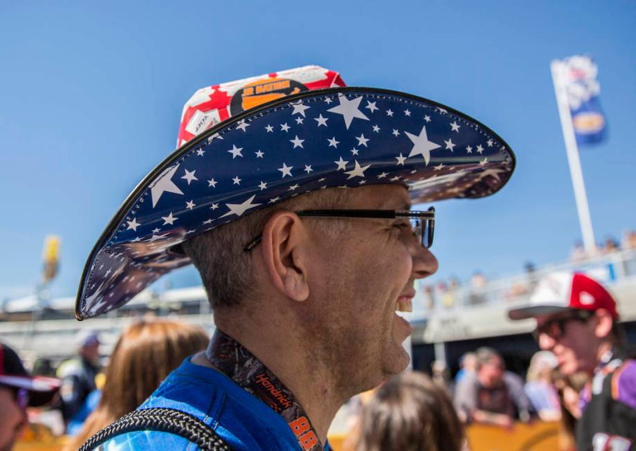 Troy Bergeron waits to get autographs before the start of the Monster Energy NASCAR Cup Series Pennzoil 400 on Sunday, March 3, 2019, at Las Vegas Motor Speedway, in Las Vegas. (Benjamin Hager Re ...