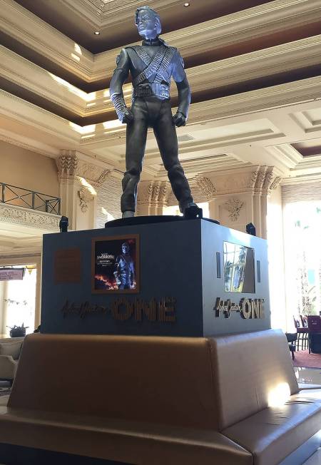 A 10-foot Michael Jackson statue from his "HIStory Tour" in the lobby of Mandalay Bay. (Las Vegas Review-Journal)