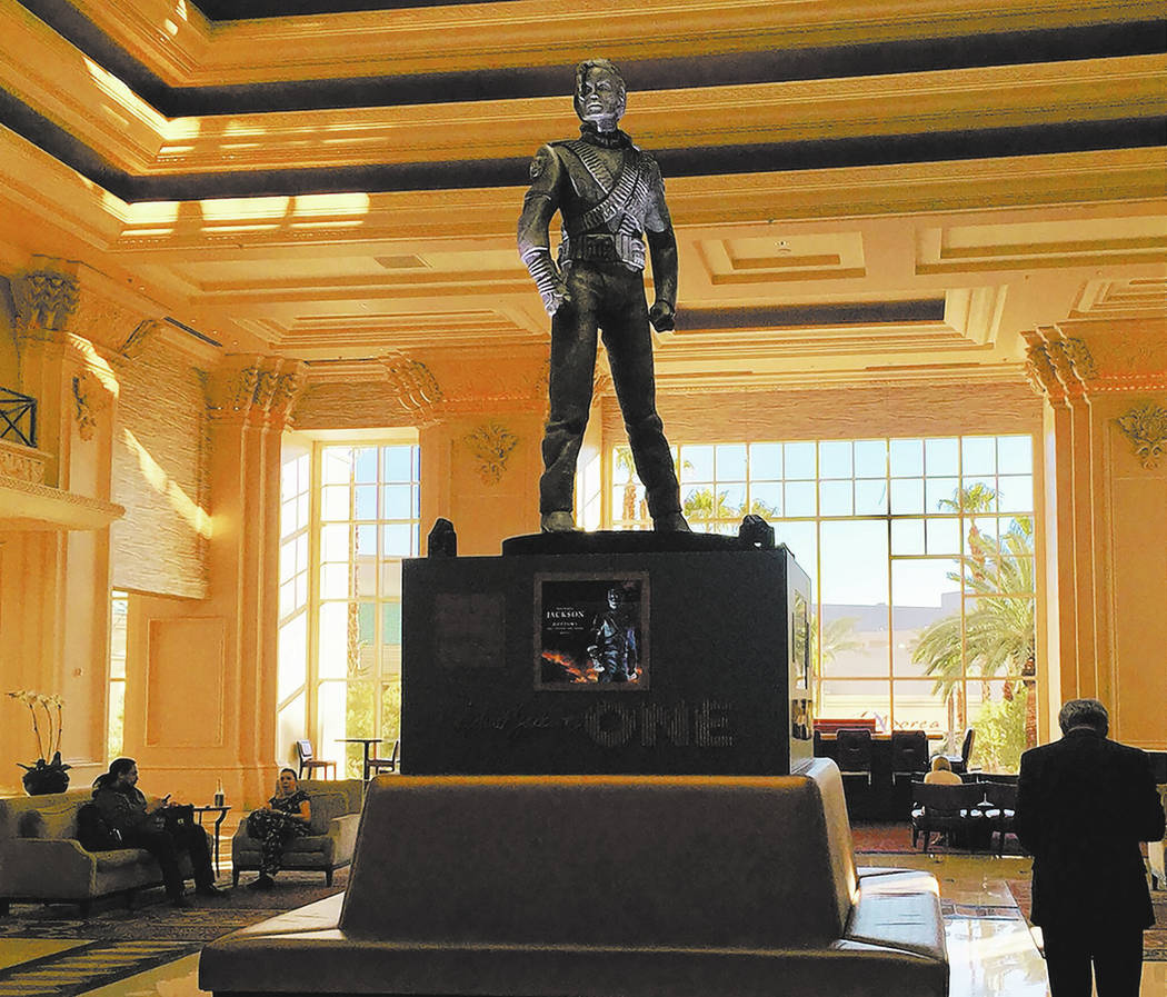 A 10-foot Michael Jackson statue from his "HIStory Tour" in the lobby of Mandalay Bay. (Las Vegas Review-Journal)