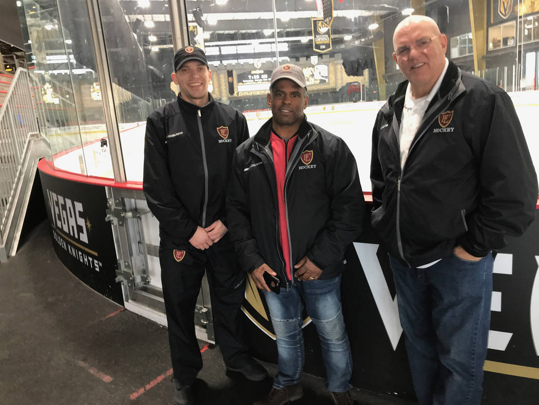 Faith Lutheran's hockey high command consists of Assistant Coach Joel Blasko, left, Coach Pokey Reddick and General Manager Craig Thornton. (Courtesy)