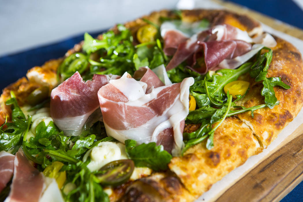 The Vegas Meets Italy pizza at Pizzeria Monzu, 6020 W. Flamingo Road, in Las Vegas on Saturday, ...