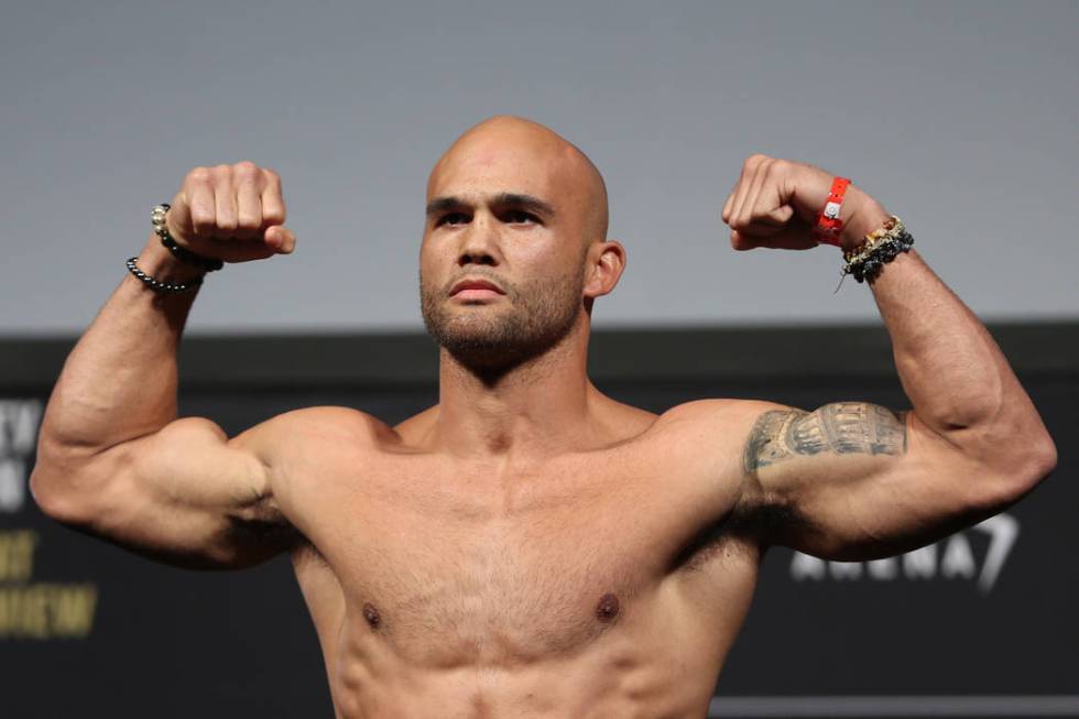 Robbie Lawler poses during the ceremonial UFC 235 weigh-in event at T-Mobile Arena in Las Vegas, Friday, March 1, 2019. (Erik Verduzco/Las Vegas Review-Journal) @Erik_Verduzco