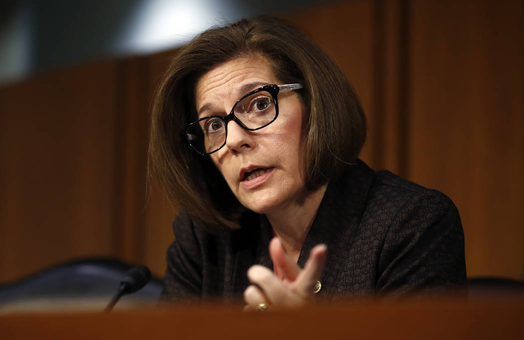 Senate Banking, Housing, and Urban Affairs Committee member, Sen. Catherine Cortez Masto, D-Nev., questions Jerome Powell, President Donald Trump's nominee for chairman of the Federal Reserve, dur ...