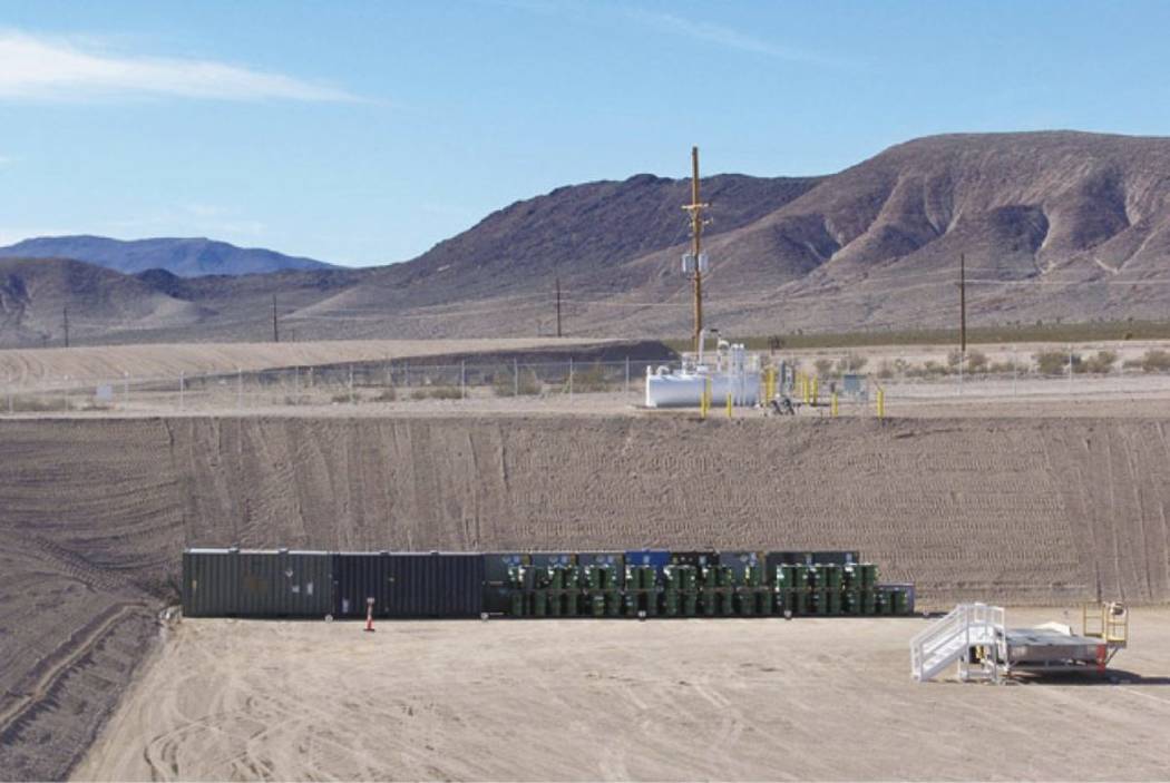 Waste packages are shown at the end of landfill cell in Area 5 at the Nevada National Security Site, 65 miles northwest of Las Vegas in this undated photo. (Photo courtesy Department of Energy)