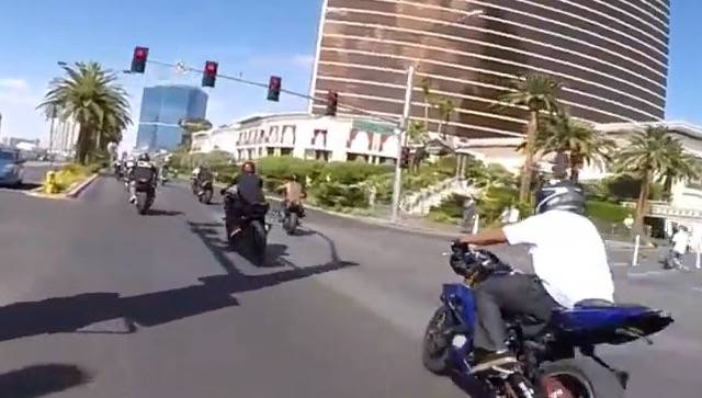 Las Vegas police on Monday showed state lawmakers a YouTube video of motorcyclists speeding, running red lights and performing stunts on the Strip in 2017. A proposed law backed by police would ma ...