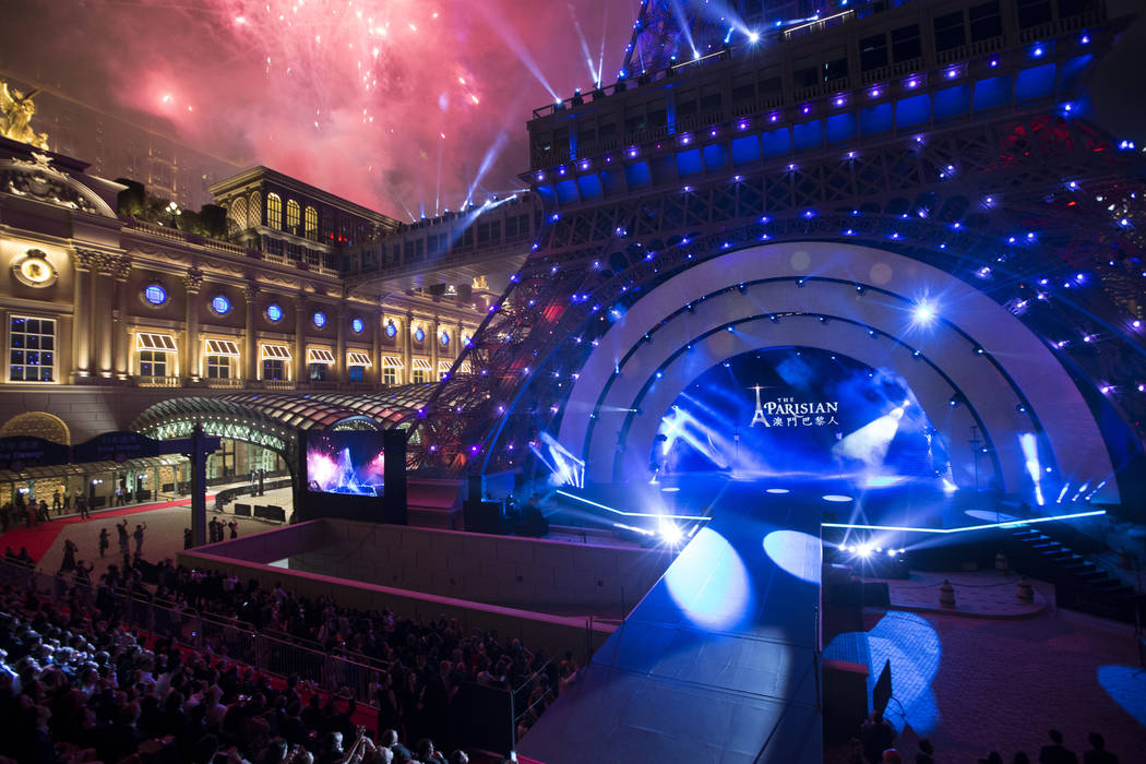 Fireworks light up the sky during the grand opening ceremony for Sands China Ltd. new resort, Parisian, on Tuesday, Sept. 13, 2016, in Macau. Erik Verduzco/Las Vegas Review-Journal Follow @Erik_Ve ...