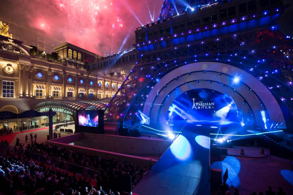 Fireworks light up the sky during the grand opening ceremony for Sands China Ltd. new resort, Parisian, on Tuesday, Sept. 13, 2016, in Macau. Erik Verduzco/Las Vegas Review-Journal Follow @Erik_Ve ...