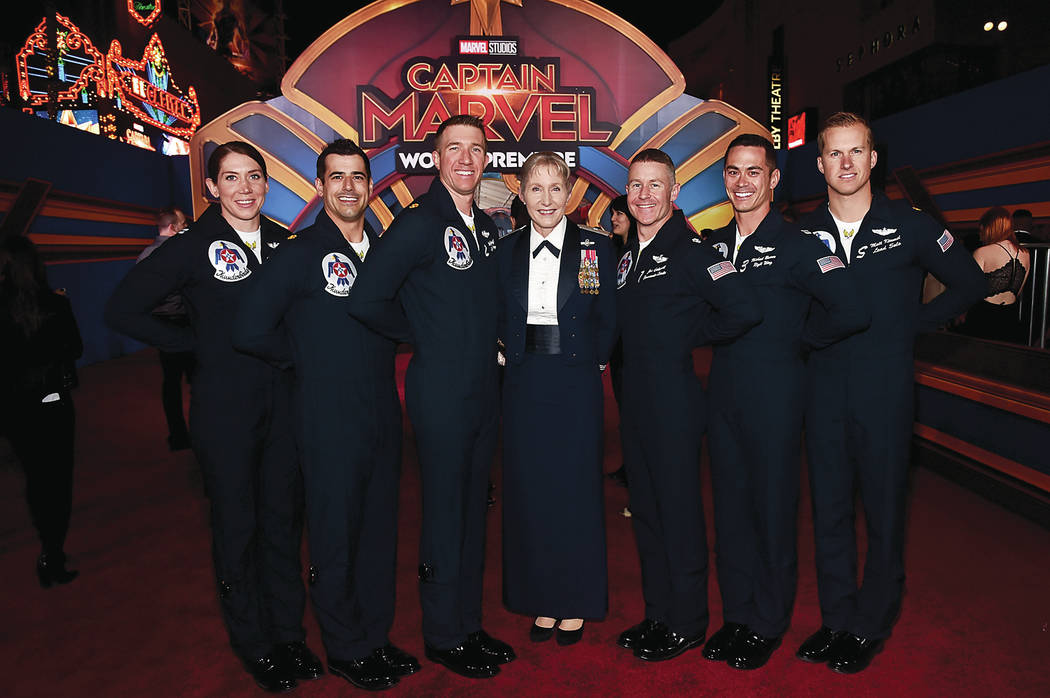 HOLLYWOOD, CA - MARCH 04: Brigadier General Jeannie M. Leavitt (C) and U.S. Air Force Thunderbirds attend the Los Angeles World Premiere of Marvel Studios' "Captain Marvel" at Dolby The ...