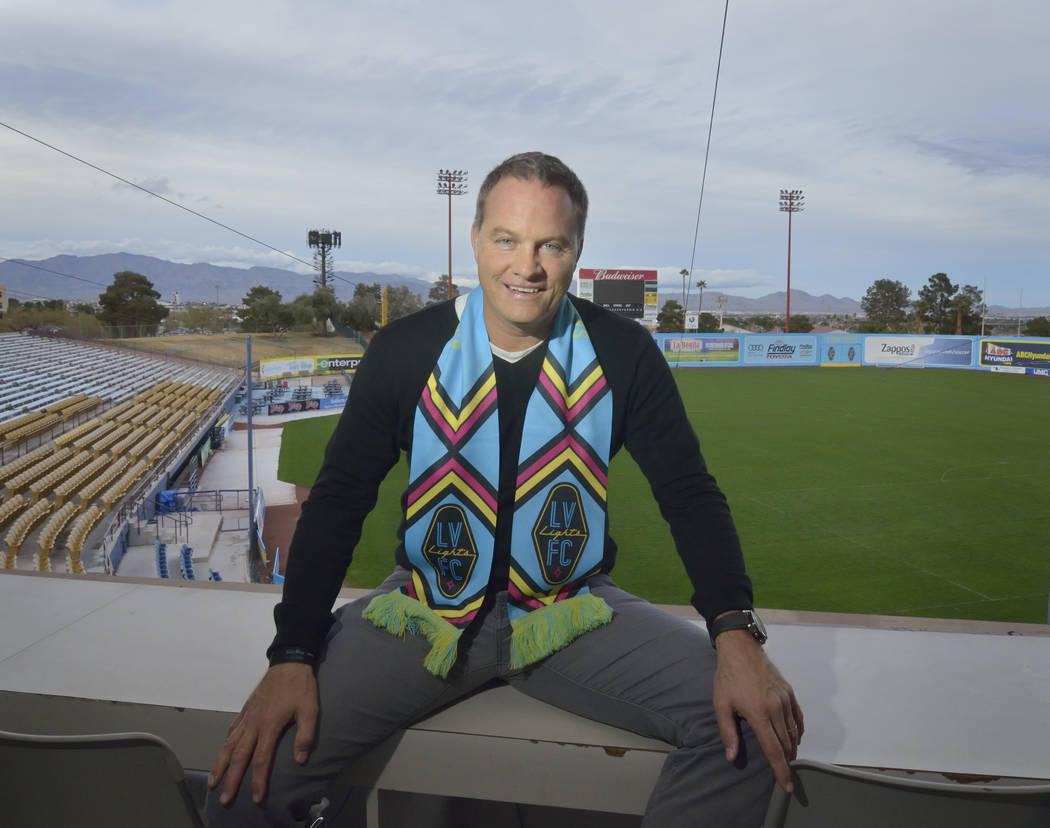 Las Vegas Lights FC head coach Eric Wynalda is shown at Cashman Field at 850 N. Las Vegas Blvd. in Las Vegas on Wednesday, March. 6, 2019. (Bill Hughes/Las Vegas Review-Journal)