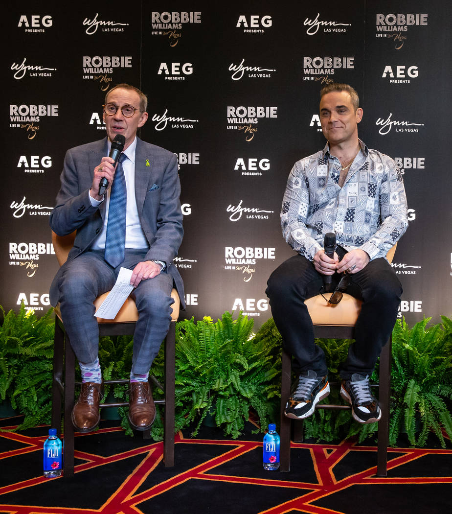 Wynn Las Vegas Entertainment Director Rick Gray and Robbie Williams and shown at Lakeside Restaurant at Wynn Las Vegas on Tuesday, March 5, 2019. (Erik Kabik Photography)