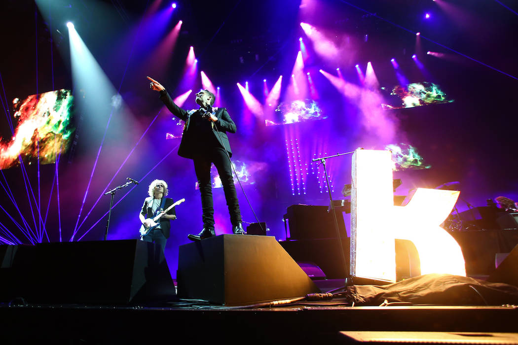 Brandon Flowers of The Killers performs during the grand opening of the T-Mobile Arena in Las Vegas on Wednesday, April 6, 2016. (Chase Stevens/Las Vegas Review-Journal) Follow @csstevensphoto